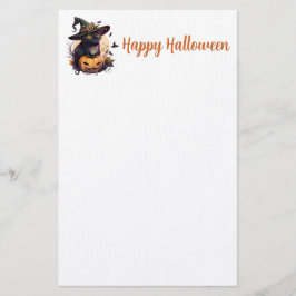 Cute Black Cat med en Witches Hat med Pumpkin Brevpapper