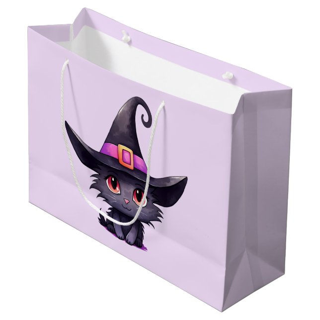 Cute Black Cat med ett Witch Hat (Framsidan Vinklad)
