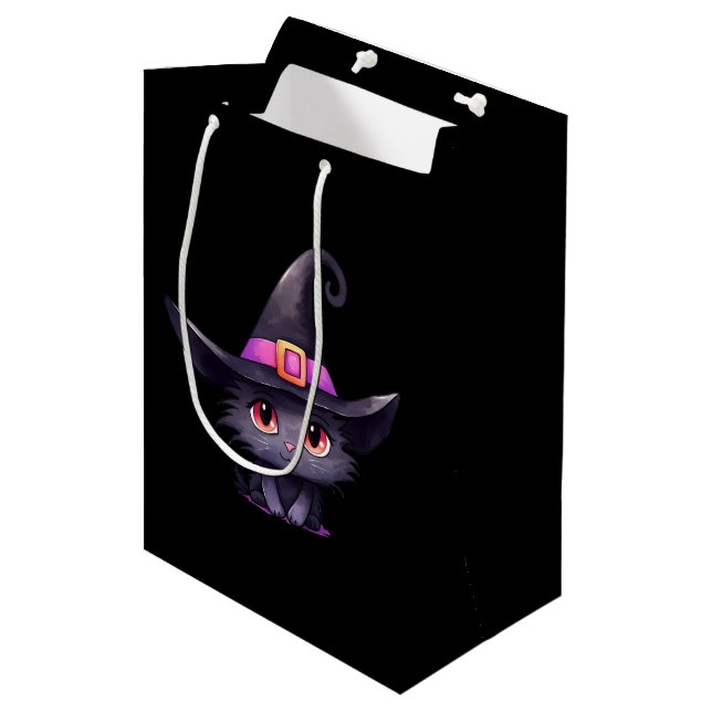 Cute Black Cat med ett Witch Hat (Framsidan Vinklad)