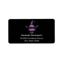 Cute Black Cat med ett Witch Hat Adress Adressetikett