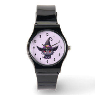 Cute Black Cat med ett Witch Hat Armbandsur