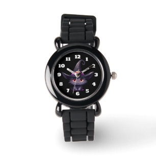 Cute Black Cat med ett Witch Hat Armbandsur