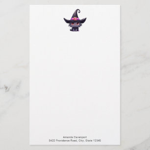 Cute Black Cat med ett Witch Hat Brevpapper
