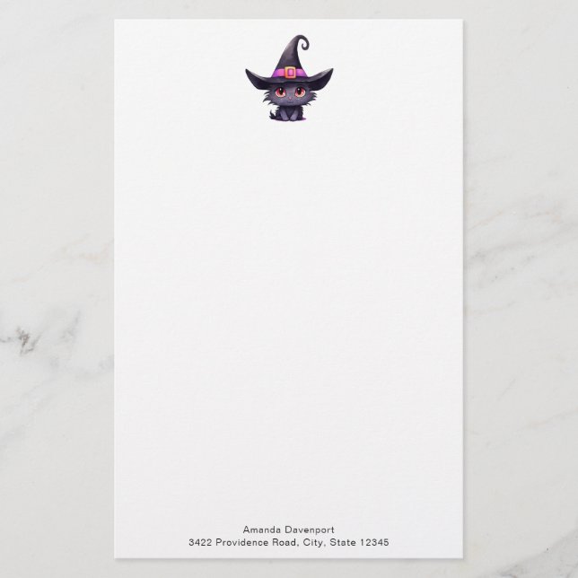 Cute Black Cat med ett Witch Hat Brevpapper (Framsida)