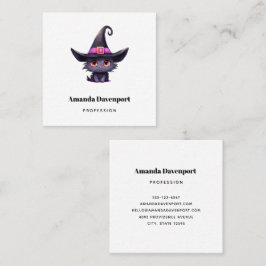 Cute Black Cat med ett Witch Hat Fyrkantigt Visitkort
