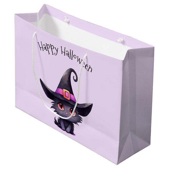 Cute Black Cat med ett Witch-Hat Halloween (Framsidan Vinklad)