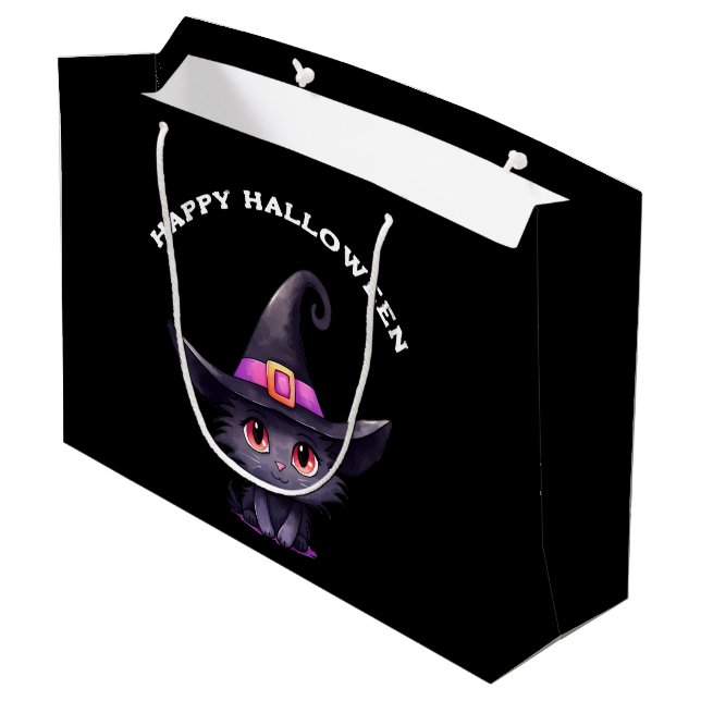 Cute Black Cat med ett Witch-Hat Halloween (Baksidan Vinklad)