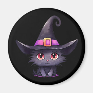 Cute Black Cat med ett Witch Hat Magnet