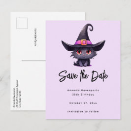 Cute Black Cat med ett Witch Hat Meddelande Vykort