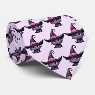 Cute Black Cat med ett Witch Hat Mönster Slips