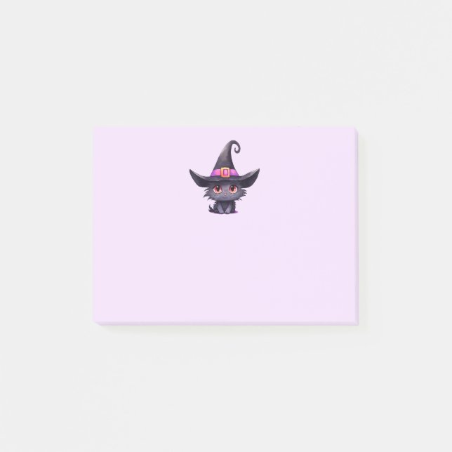 Cute Black Cat med ett Witch Hat Post-it Block (Framsida)