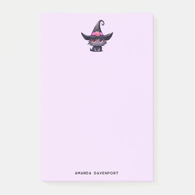 Cute Black Cat med ett Witch Hat Post-it Block (Framsida)