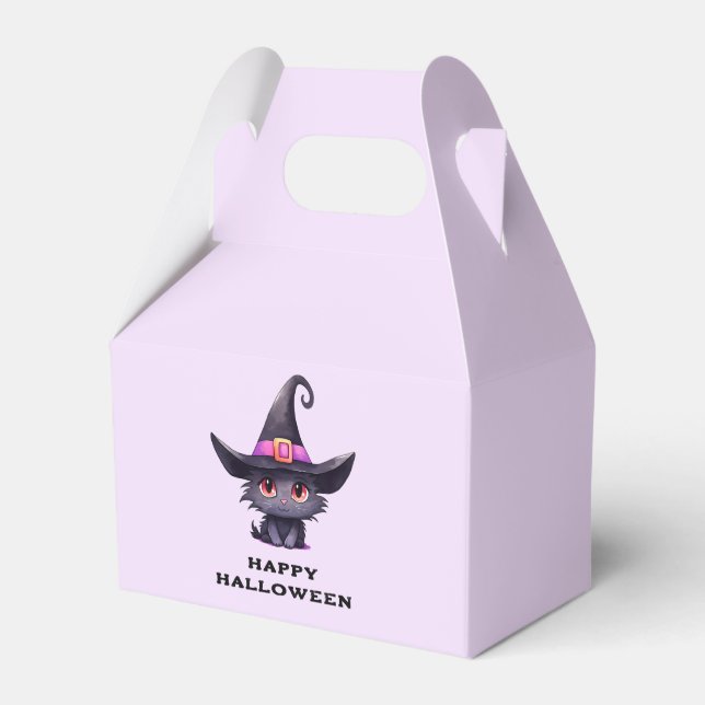 Cute Black Cat med ett Witch Hat Presentaskar (Framsidan Sidan)