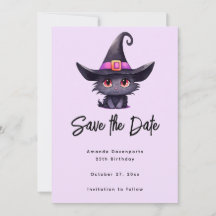 Cute Black Cat med ett Witch Hat