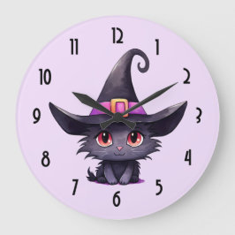 Cute Black Cat med ett Witch Hat Stor Klocka