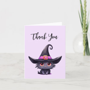 Cute Black Cat med ett Witch Hat Tack Kort