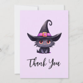 Cute Black Cat med ett Witch Hat Tack Kort