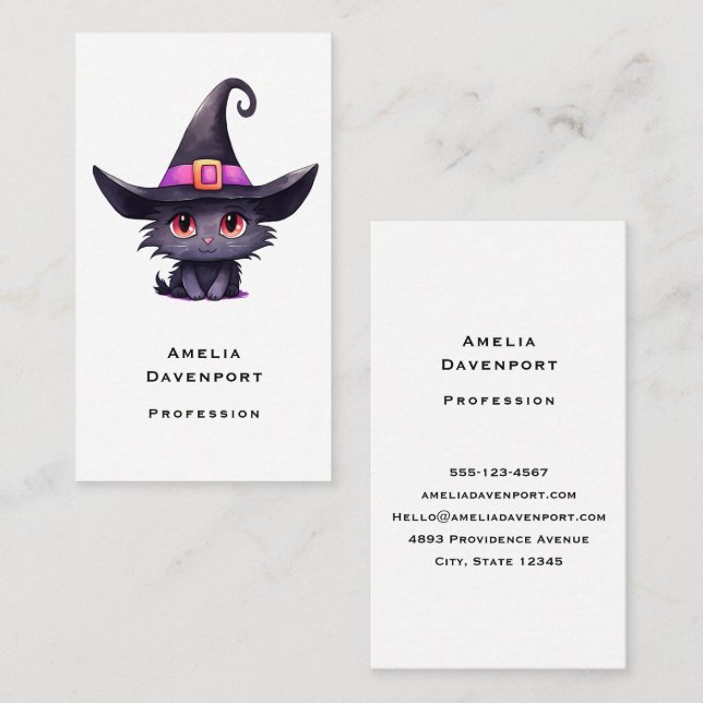 Cute Black Cat med ett Witch Hat Visitkort (Fram/baksida)