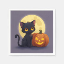 Cute Black Cat med Glowing Carved Pumpkin