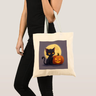 Cute Black Cat med Glowing Carved Pumpkin Tygkasse