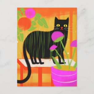 Cute Black Cat med Grönt Rand i hushåll Vykort