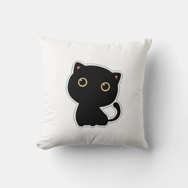 Cute Black cat med gult ögon kudde (Framsida)