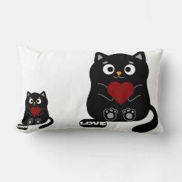 Cute Black Cat med hjärta Pillow Lumbarkudde