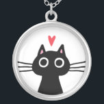 Cute Black Cat med hjärta| Quirky Kitten Silverpläterat Halsband<br><div class="desc">En svart katt med stort runt ögon. Ett roligt mode-tillbehör för kattunge älskare. Gör en gullig Valentindagspresent till tonåringar,  tweens och coola katt dam. Besök Jenns Doodle World för ännu mer roligt kläder och gåvor med denna kattunge.</div>