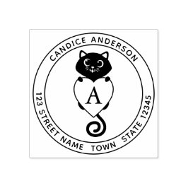 Cute Black Cat med hjärtmonogram Stämpel