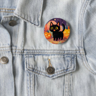 Cute Black Cat med Jack-o’-Lanternor - Knapp