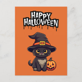 Cute Black Cat med Pumpkin Jack o lantern Vykort