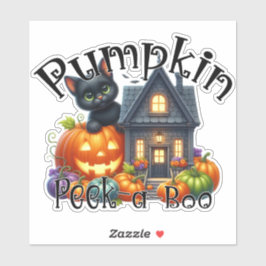 Cute Black Cat med Pumpkin Peek-a-Boo Halloween Klistermärken