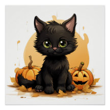 Cute Black Cat med Pumpkins
