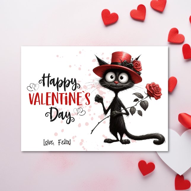 Cute Black Cat med Red Hat Alla hjärtans dag Julkort (Skapare uppladdad)