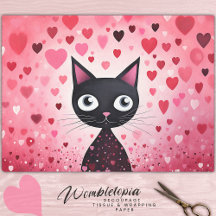 Cute Black Cat med Rosa Hjärter Decoupage