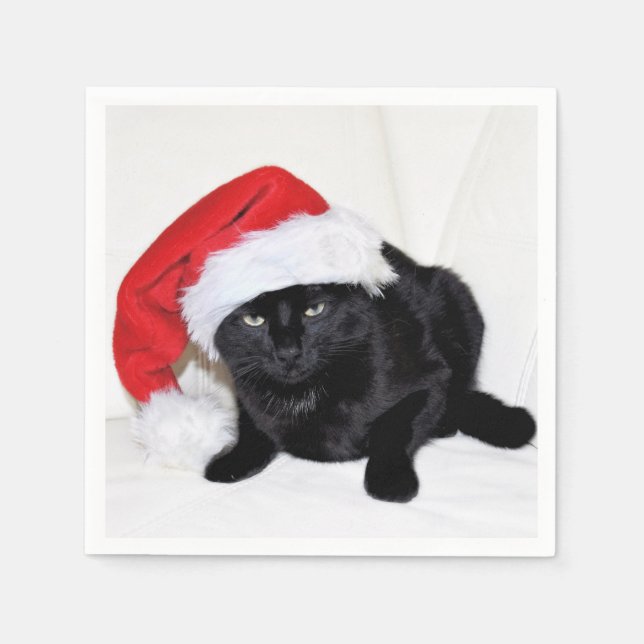 Cute Black Cat med Santa Hat Pappersservett (Framsidan)