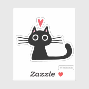 Cute Black Cat med Valentine Heart Klistermärken