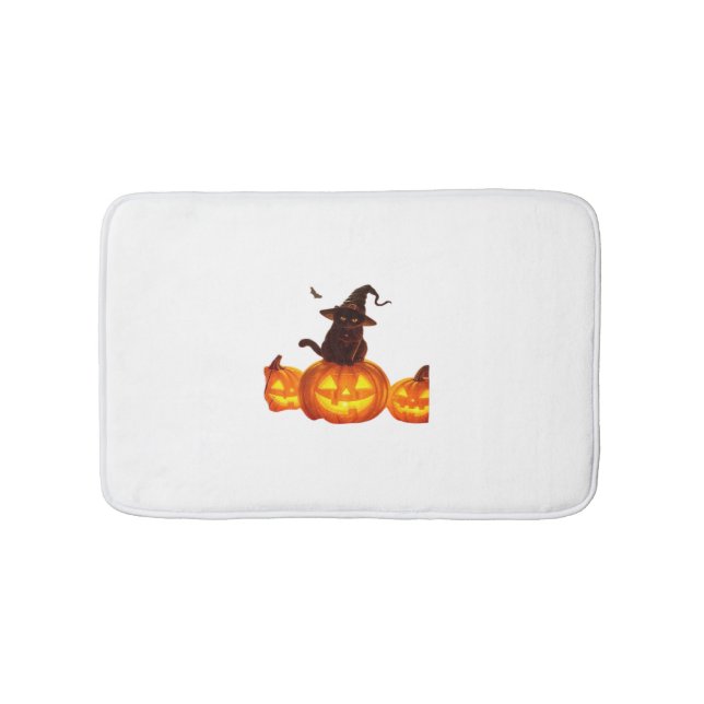 Cute Black Cat med Witch Hat, Fladdermus och Pumpk Badrumsmatta (Framsidan)