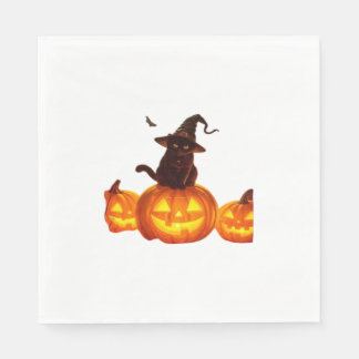 Cute Black Cat med Witch Hat, Fladdermus och Pumpk Pappersservett