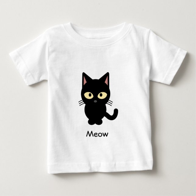 Cute black cat mede tecknad baby shirt tröja (Framsida)