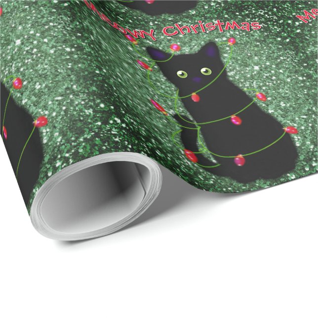 Cute Black cat Meowy jul twinkle ljus Presentpapper (Rullad Hörn)