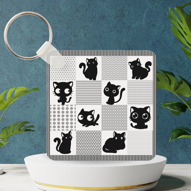 Cute Black Cat Mönster Nyckelring (Cute Black Cat Pattern Keychain)