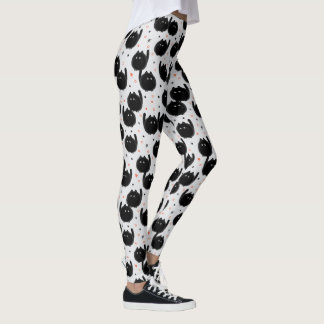 Cute Black Cat Mönster White Leggings