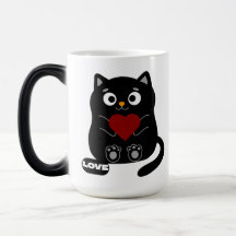 Cute Black Cat Mugg med Red Heart