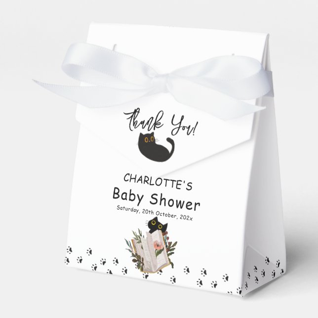 Cute Black Cat och Blommigt Bok Baby Shower Presentaskar (Framsidan Sidan)