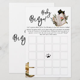 Cute Black Cat och Bok Baby Bingo Game Flyer