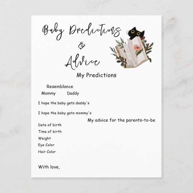 Cute Black Cat och Bok Baby Shower Game Flyer (Framsida)
