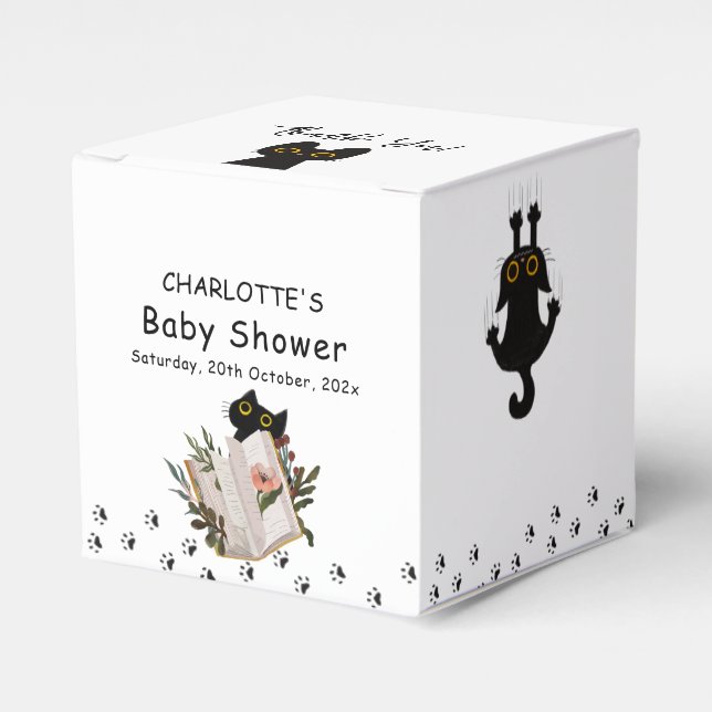 Cute Black Cat och Bok Baby Shower Presentaskar (Framsidan Sidan)