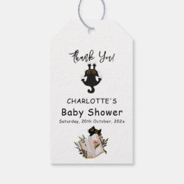 Cute Black Cat och Bok Baby Shower Presentetikett