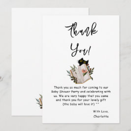 Cute Black Cat och Bok Baby Shower Tack Kort